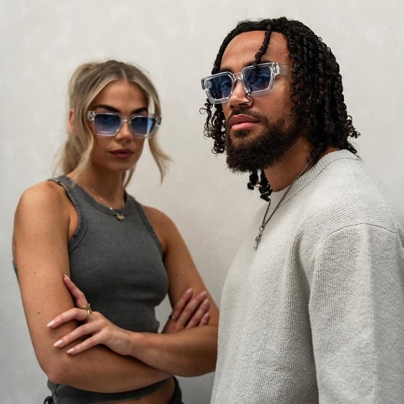 Clear Frame Baby Blue Lens Rave Men Women Y2k Square Shades Sunglasses - Picture 3 of 5